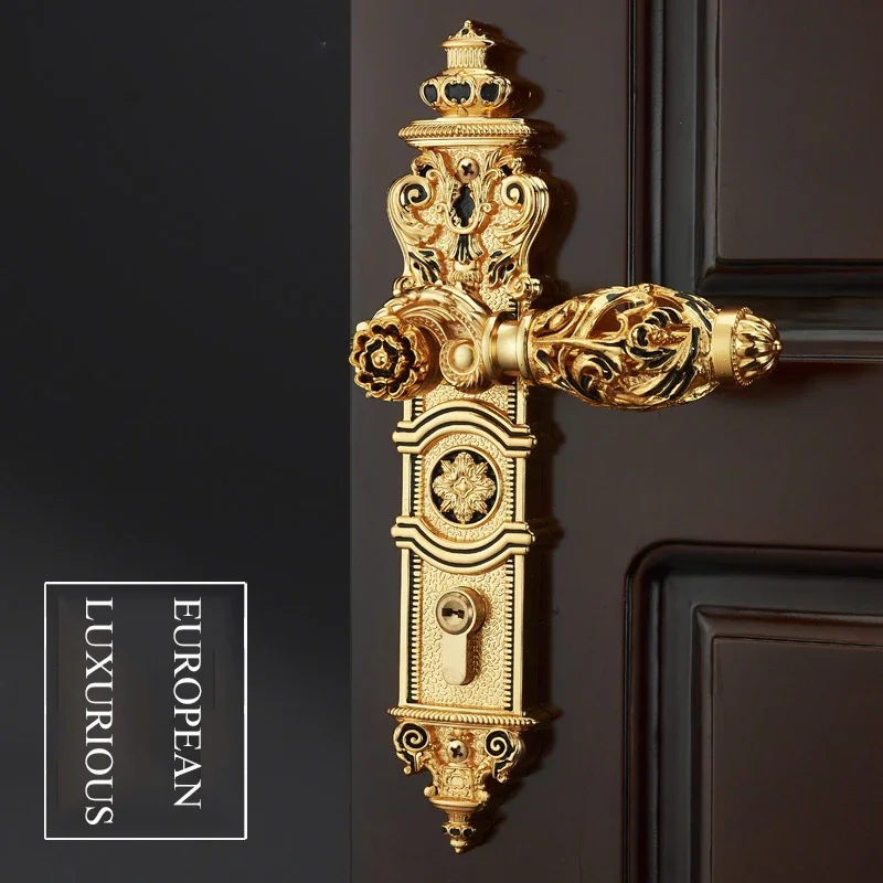 European Retro Brass Indoor Door Locks Bedroom Mute Security Door Handle Lock Home Villa Lock Furniture Hardware Accessories