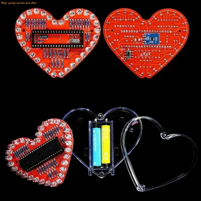 203F DIY Electronics with Heart Shaped RGBs LED Lights, Soldering Practice Set for Students and Creative Gift