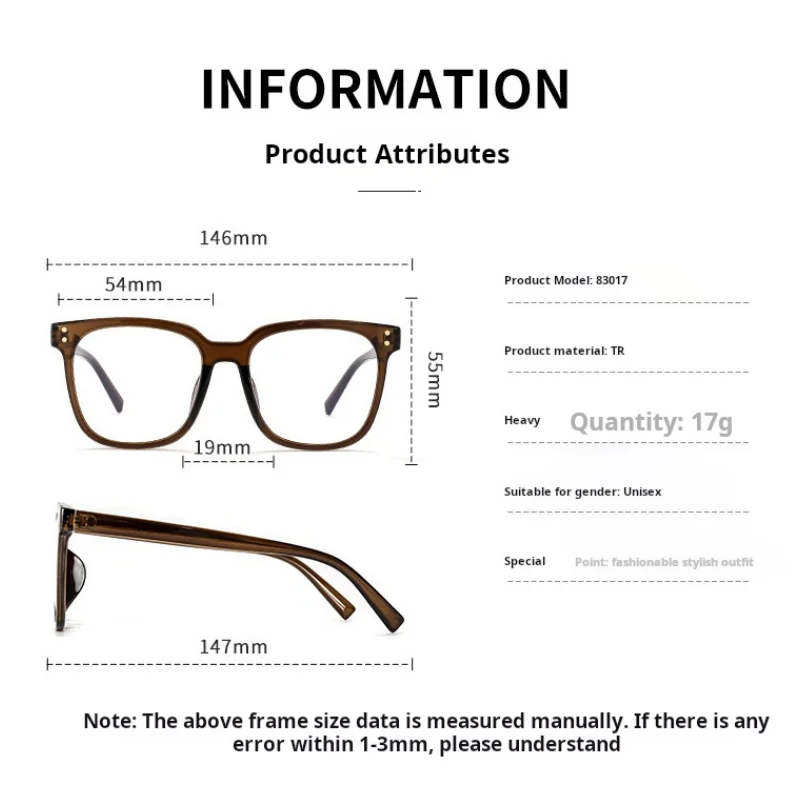 Xbora TR90 Men's and Women's Large Size Optical Prescription Glasses Retro Fashion Comfortable Eyeglasses Frame 83017