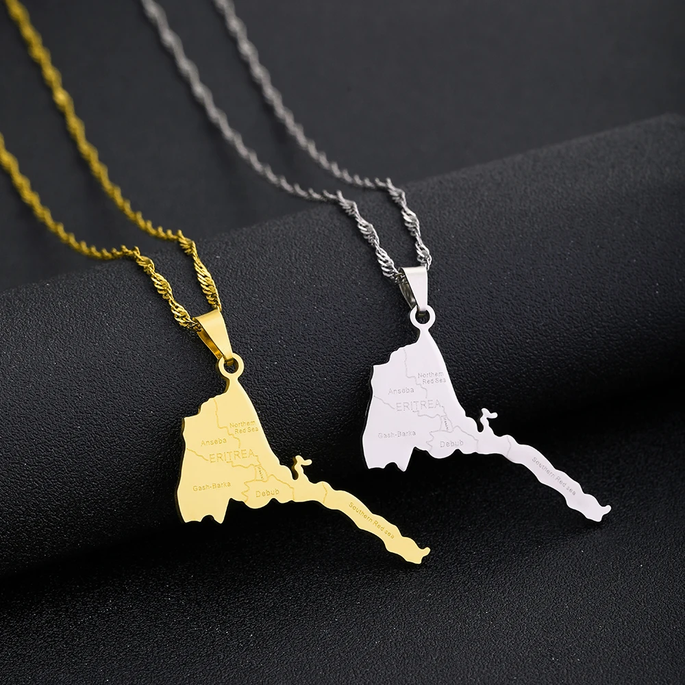 Fashion Eritrea Map With City Name Pendant Necklaces Women Girls Stainless Steel African Map of Eritrean Birthday Jewelry Gifts