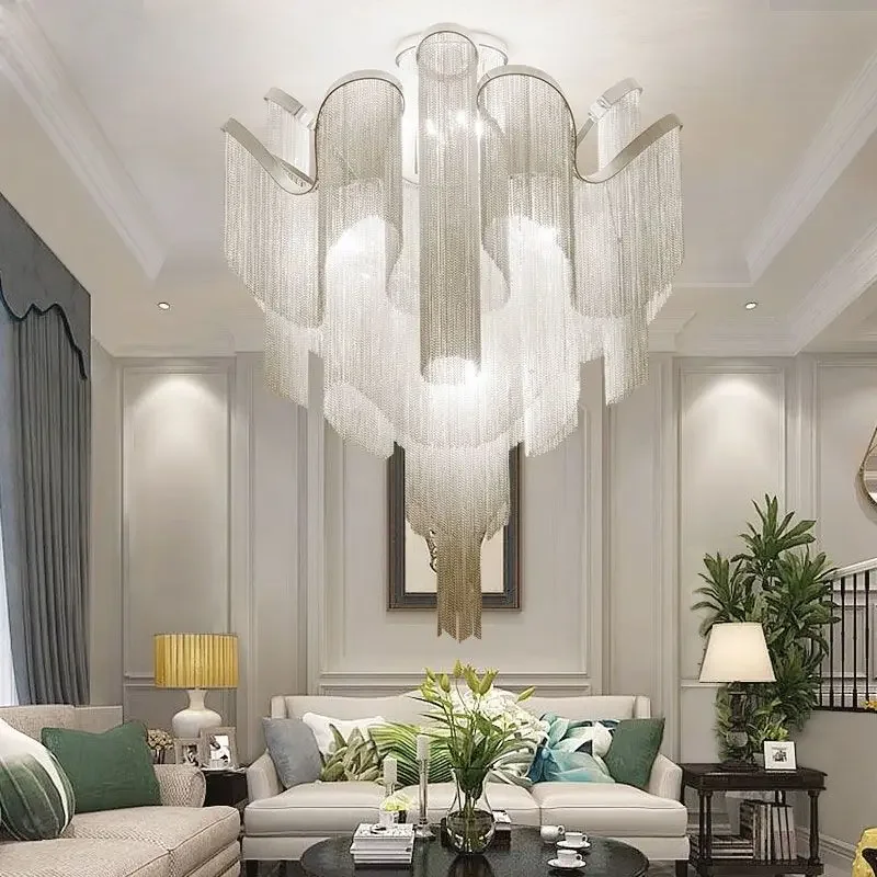 Modern LED Flower Tassels Ceiling Chandeliers Living Room Hall Staircase Large Hanging Light Duplex Building Villa Pendant Lamp