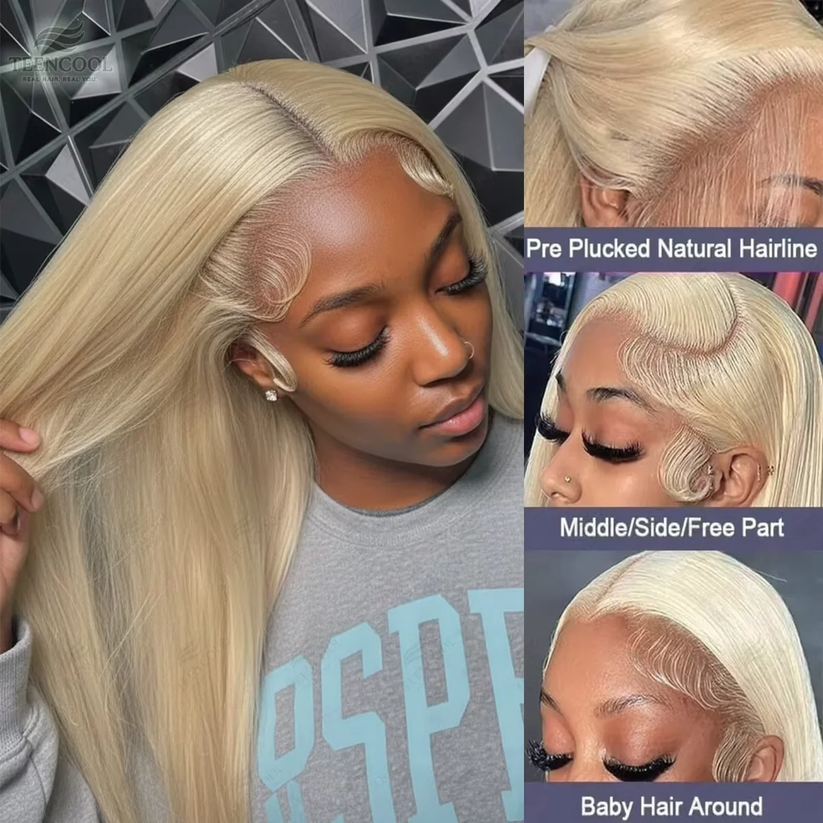 613 Honey Blonde Bone Straight Brazilian Remy Human Hair Wig 13x4 13x6 HD Transparent Lace Frontal Wig Pre Plucked Baby Hair 200% Density Minimal Shed Tangle Free Long Wigs For Women 40 46 Inch view 4