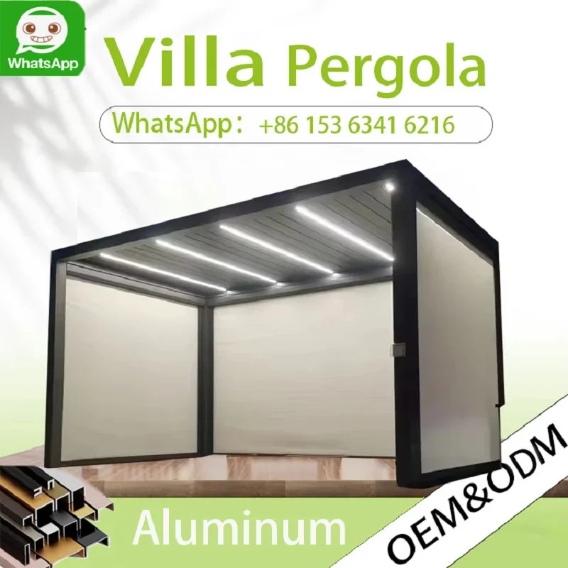 OneAlu Luxury Modern Electric Bioclimatic Gazebo - Outdoor Louvered for Garden/Balcony, Powder-Coated Frame