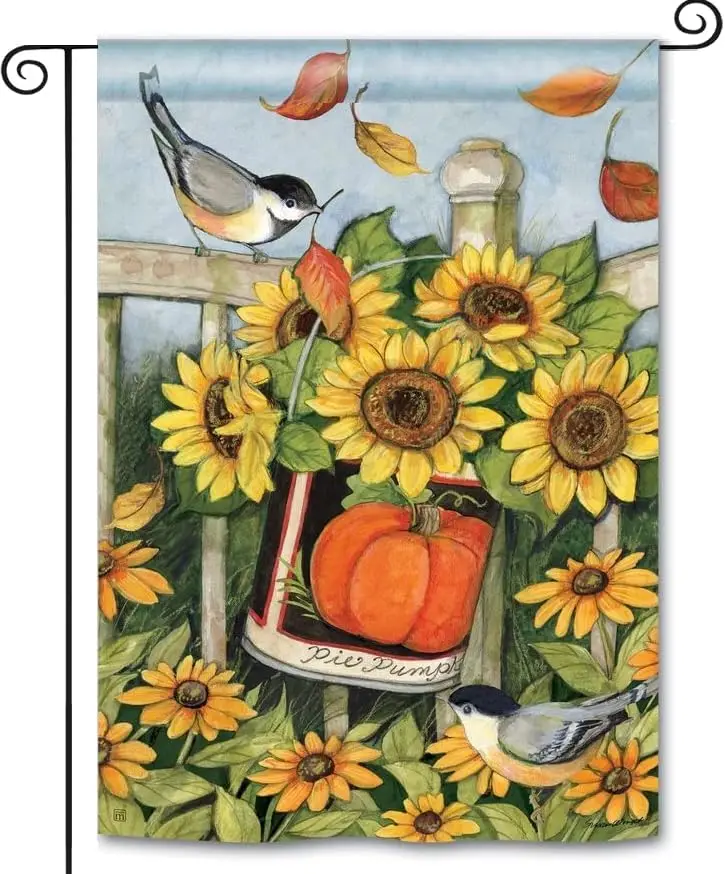 Fall Garden Flags 12x18 Double Sided Outside, Pumpkins Sunflower Autumn Yard Outdoor Flag PPZ