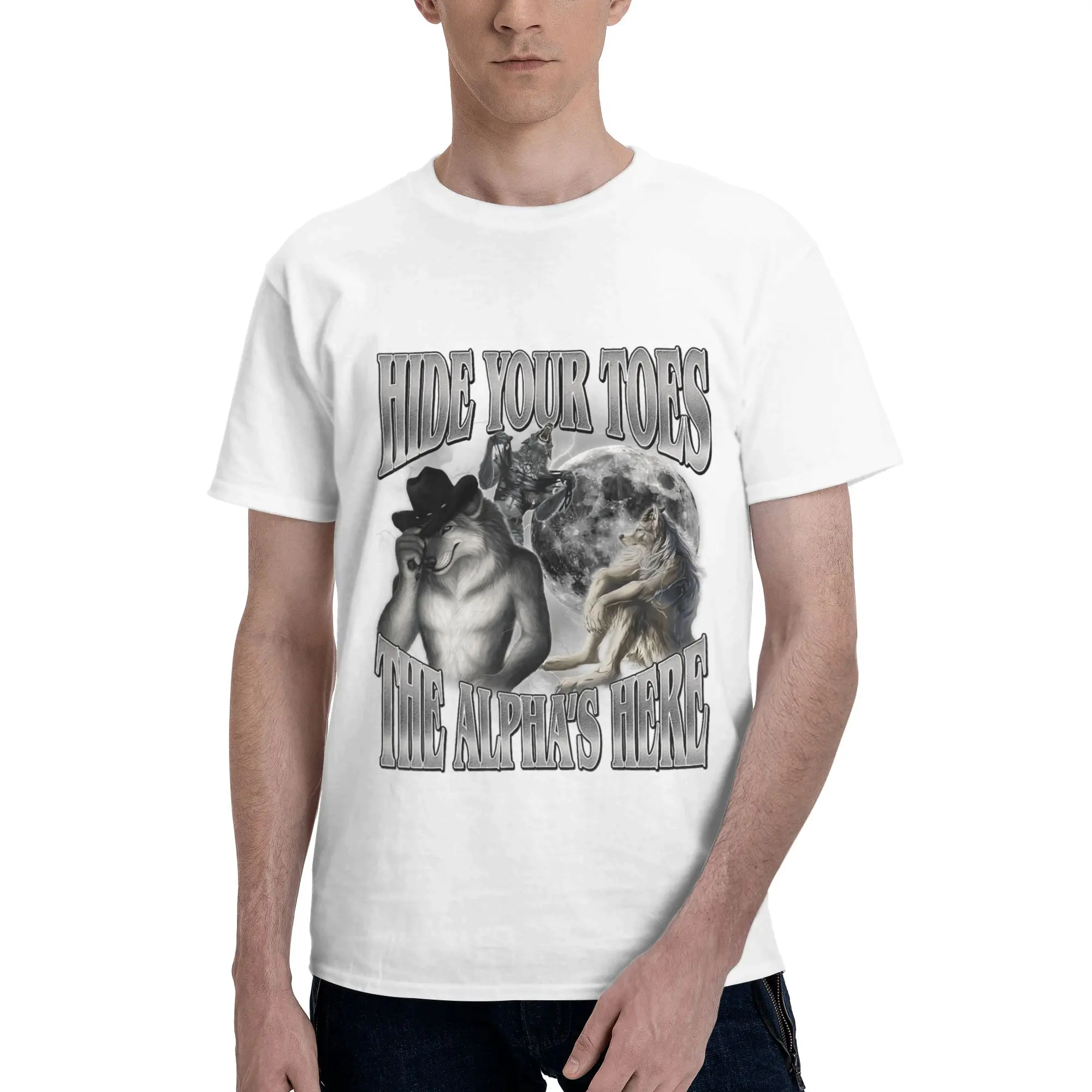 Alpha Werewolf Hide Your Toes Funny Bootleg Meme Men's T-Shirt Clothes  Hipster Tee Shirt Short Sleeve fugees Cotton
