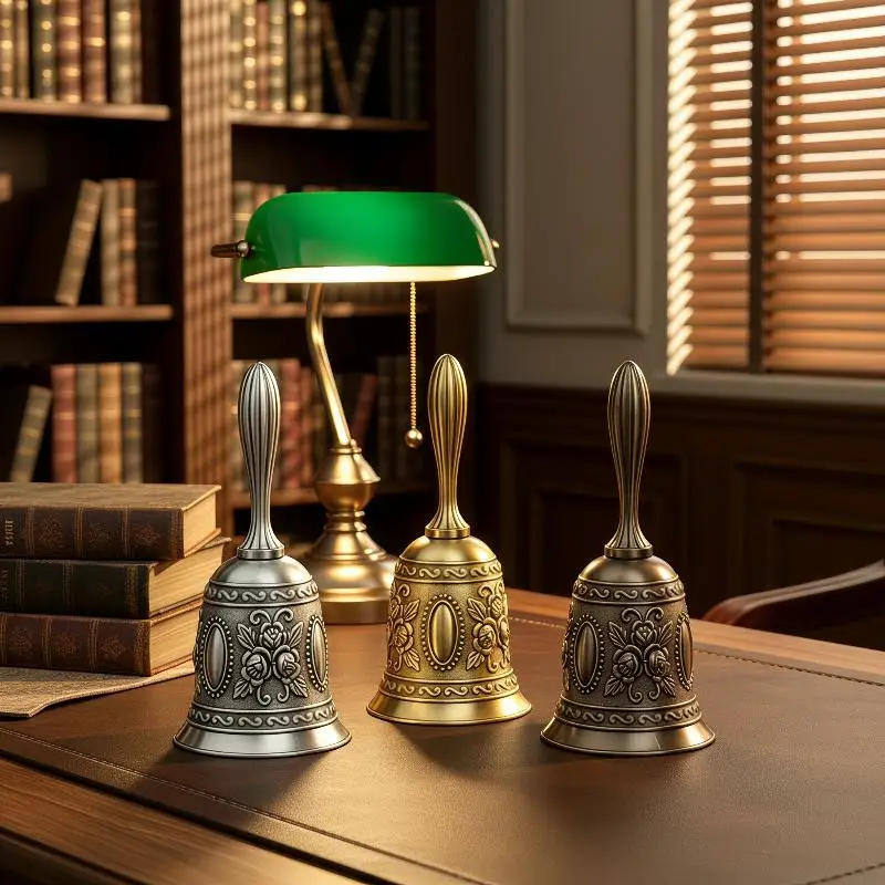 1Pcs Vintage Metal Hand Bell Non Slip Base Decorative Call Bell For Wedding Christmas Restaurant Party Events