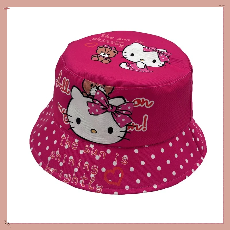 Sanrio Kuromi Cartoon Childrens Fisherman Hat Meredith Sunshade Hat Middle and Large Childrens Head Circumference 56CM Best Gift