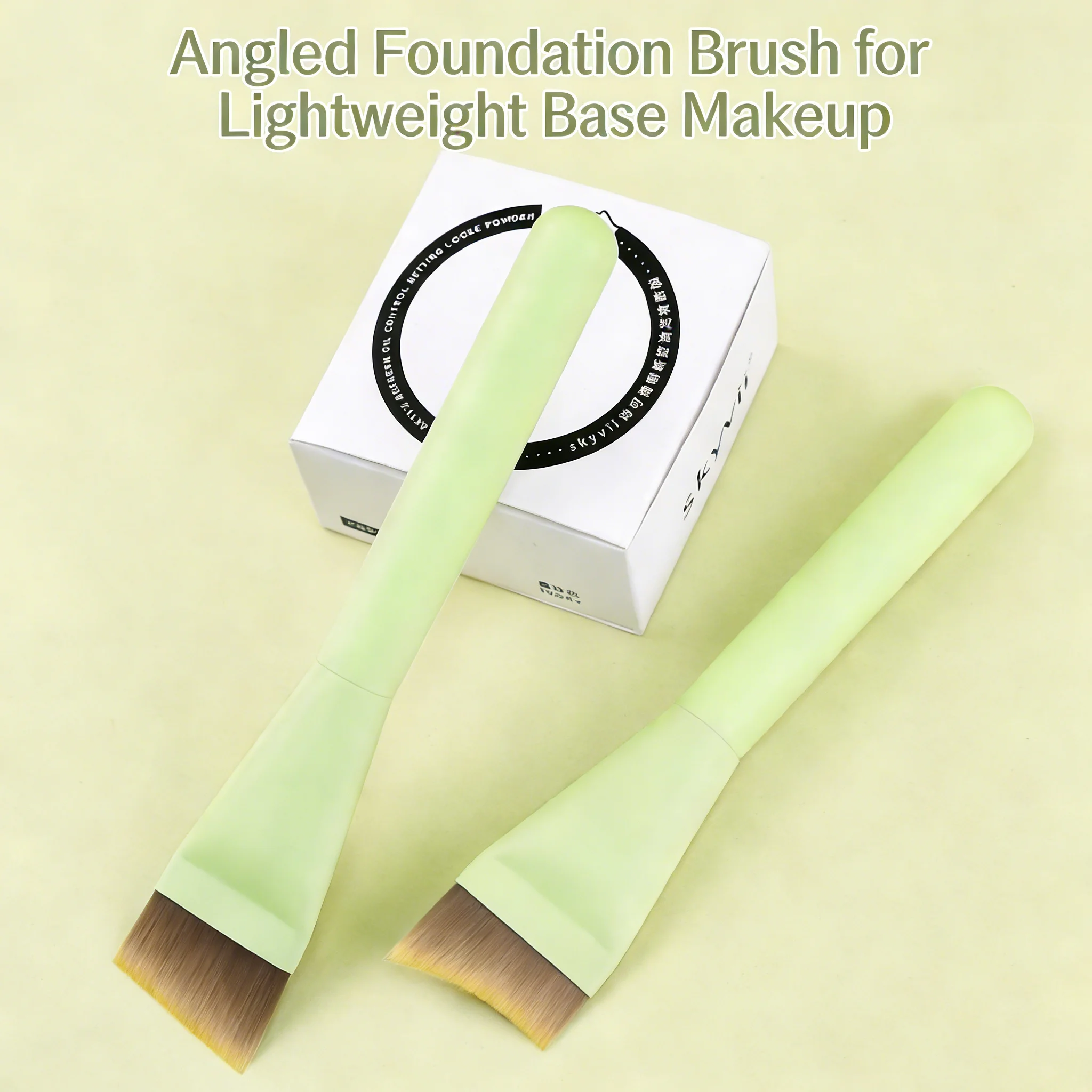 Ultra Thin Angled Blade Foundation Brush Wooden Handle No Streak Liquid Foundation Makeup Brush
