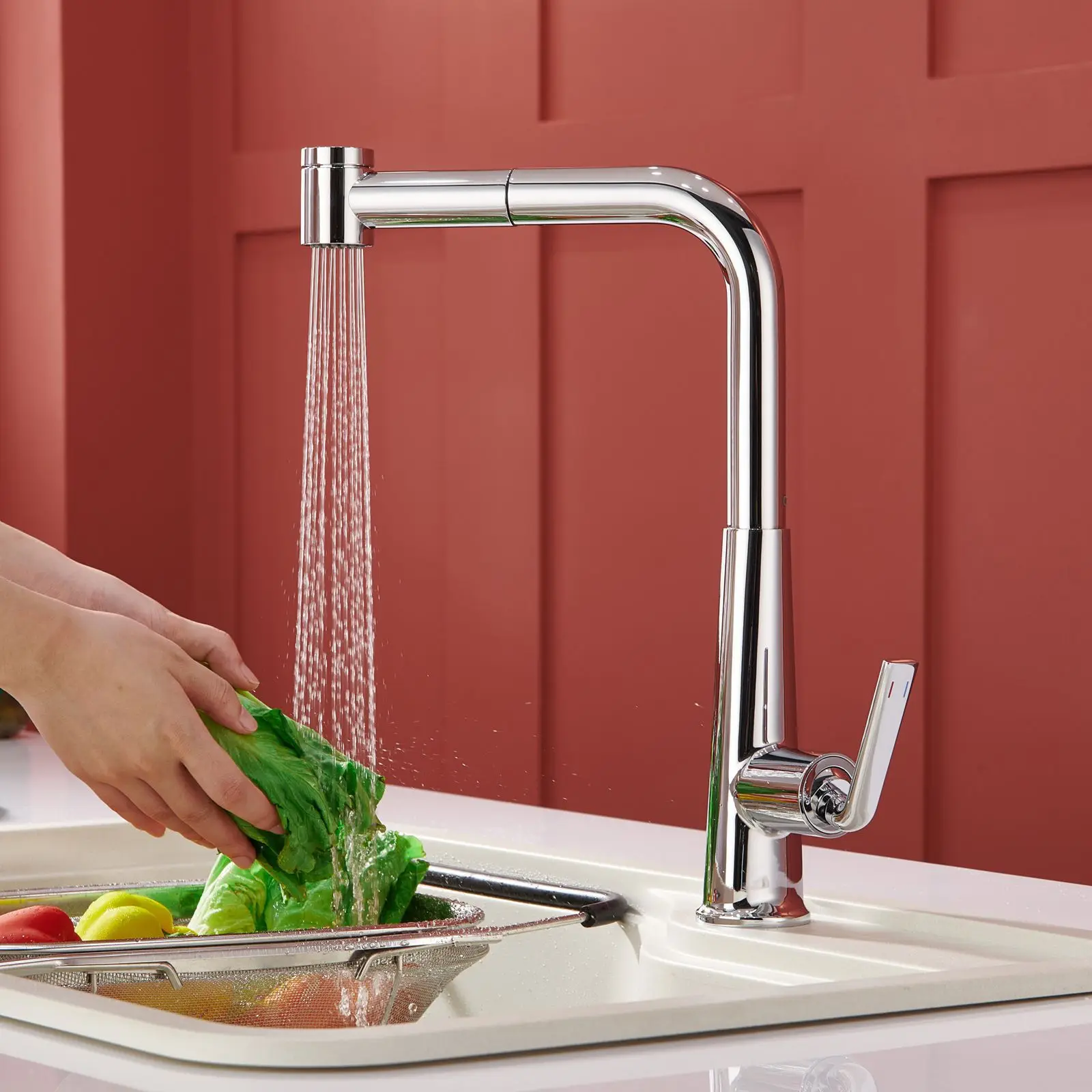 

Pull out faucet with hot and cold functions, expandable rotating faucet for kitchen and balcony