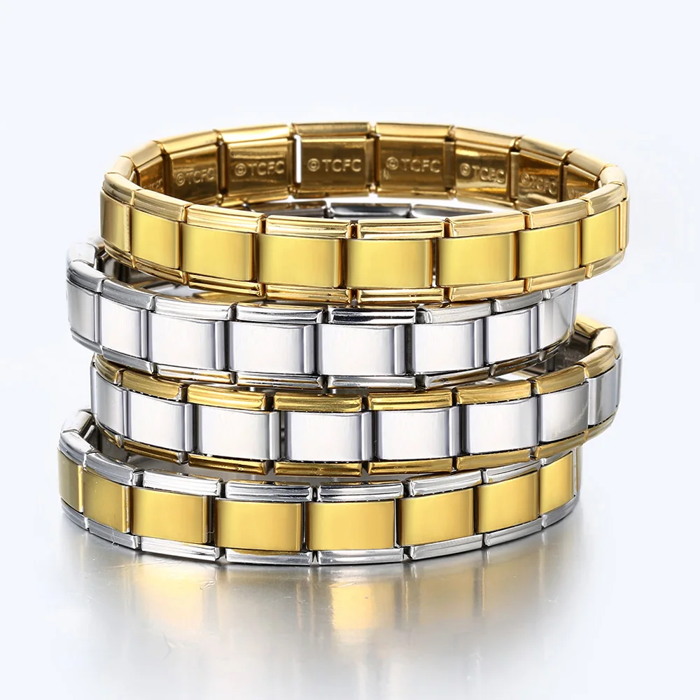 9mm Width Italian Charm Bracelet Fashion Stainless Steel Bangle Elastic Link Chain High Quality Factory DIY MakingTrend Jewelry