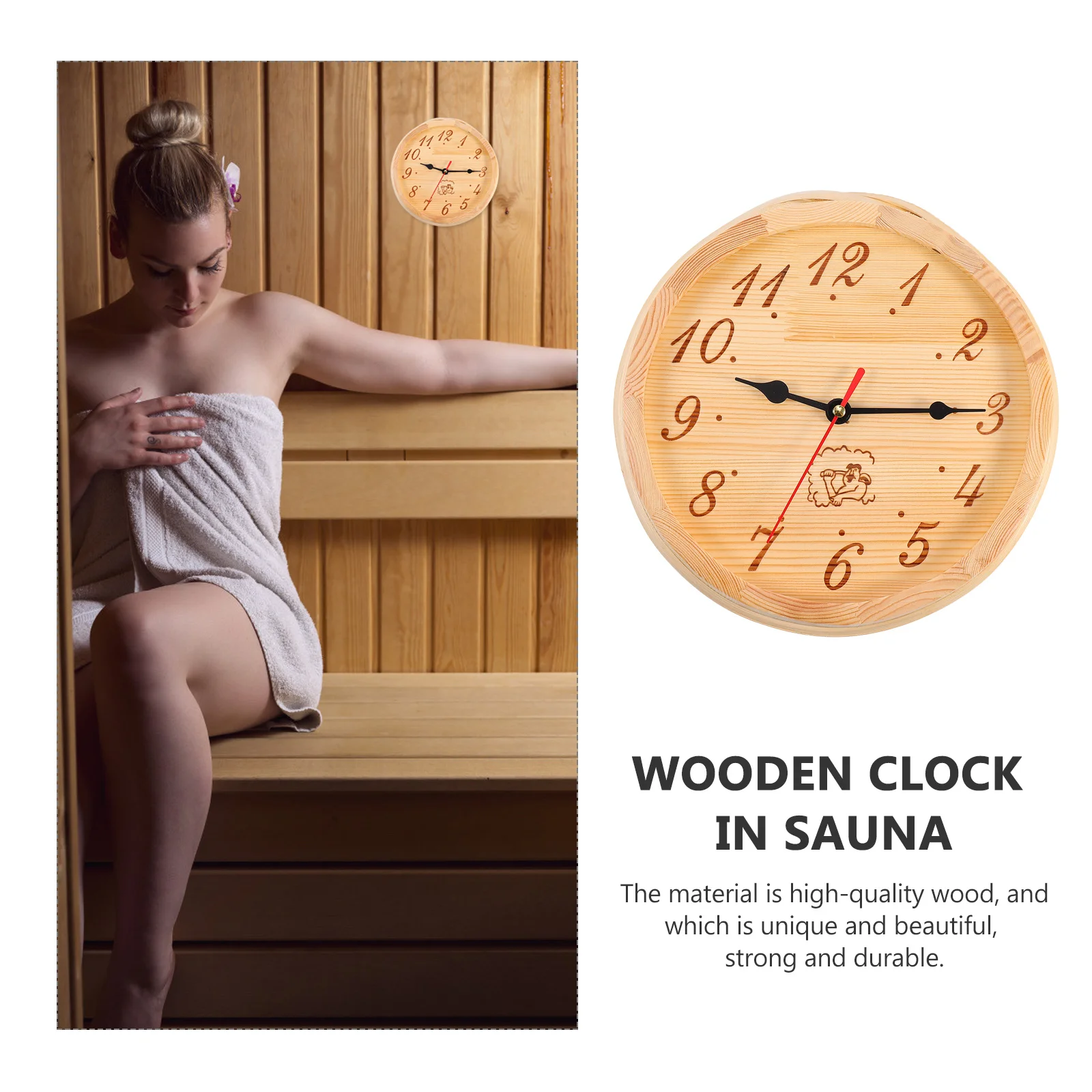 

1Pcs Sauna Wooden Clock Wall Mount Humidity Resistant Perfect for Sauna Steam Room Bedroom Living Gift