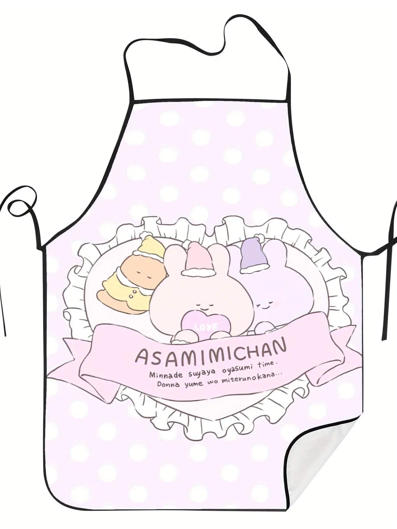 Lovely Sleep Cartoon Rabbit Heart Ribbon Dot Art Printed Oilproof Apron Men Women Cooking Barbecue Baker Cute Anime Surprise