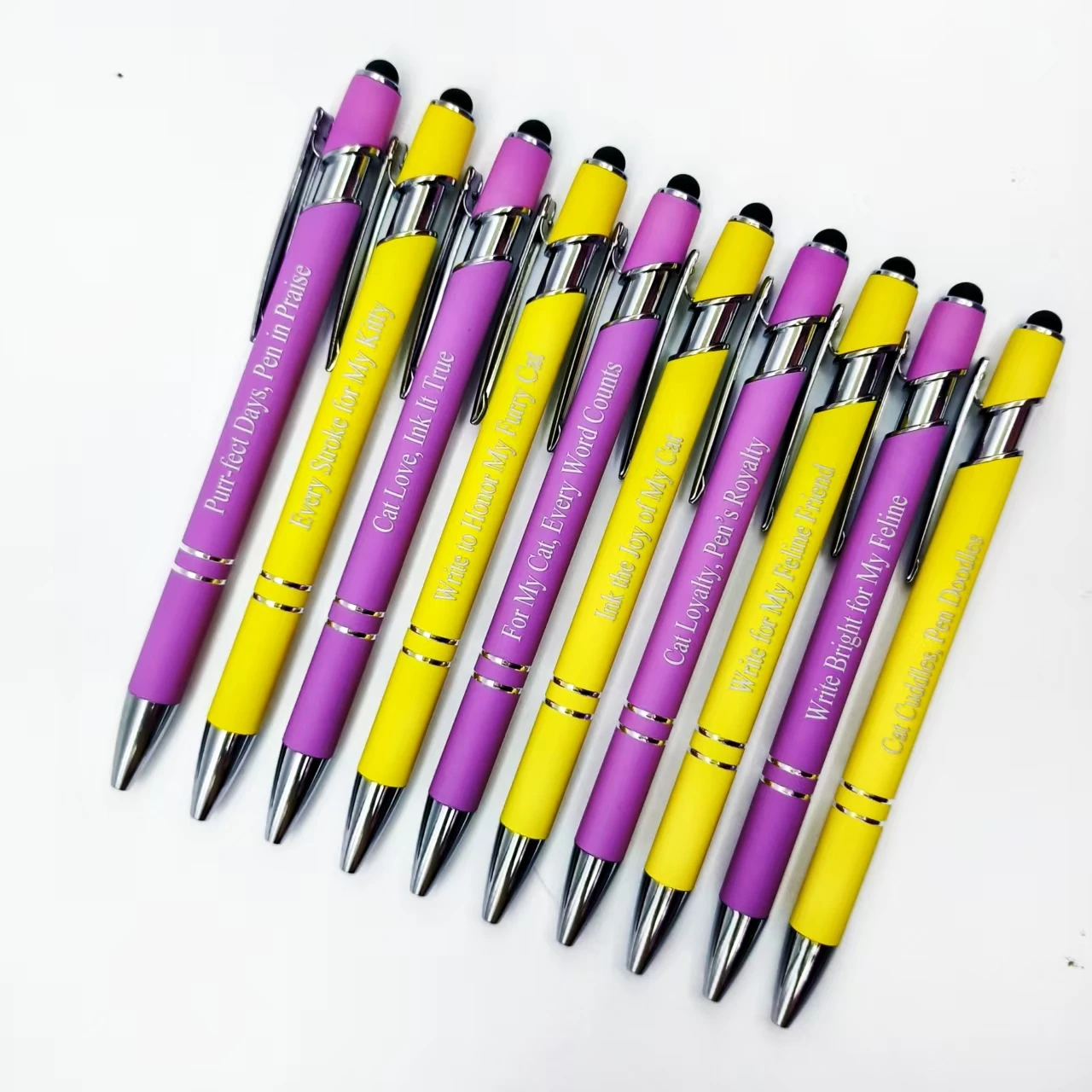 

7pcs/14pcs Companion Cat Phrase Engraving Pen with Joyful Cat Phrase Scalable Ballpoint Pen for Daily Office Stationery