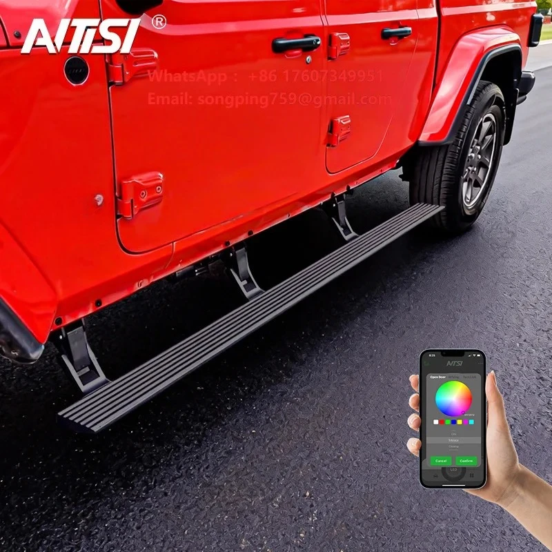 ANTISI Brand Power Side Step LED Car Aluminum Retractable Pickup Automatic Electric Running Boards For JEEP Gladiator JT 2018+