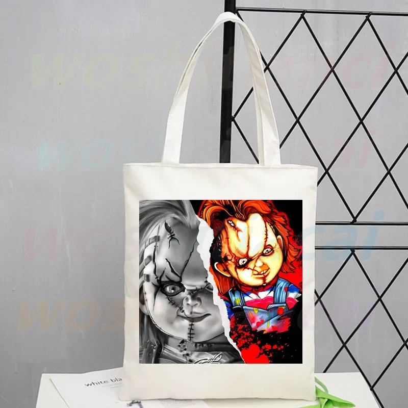 Horror Movie Chucky Canvas Bag Casual Large Hand Bags For Women Ladies Shopping Handbag Print Large Capacity Bag