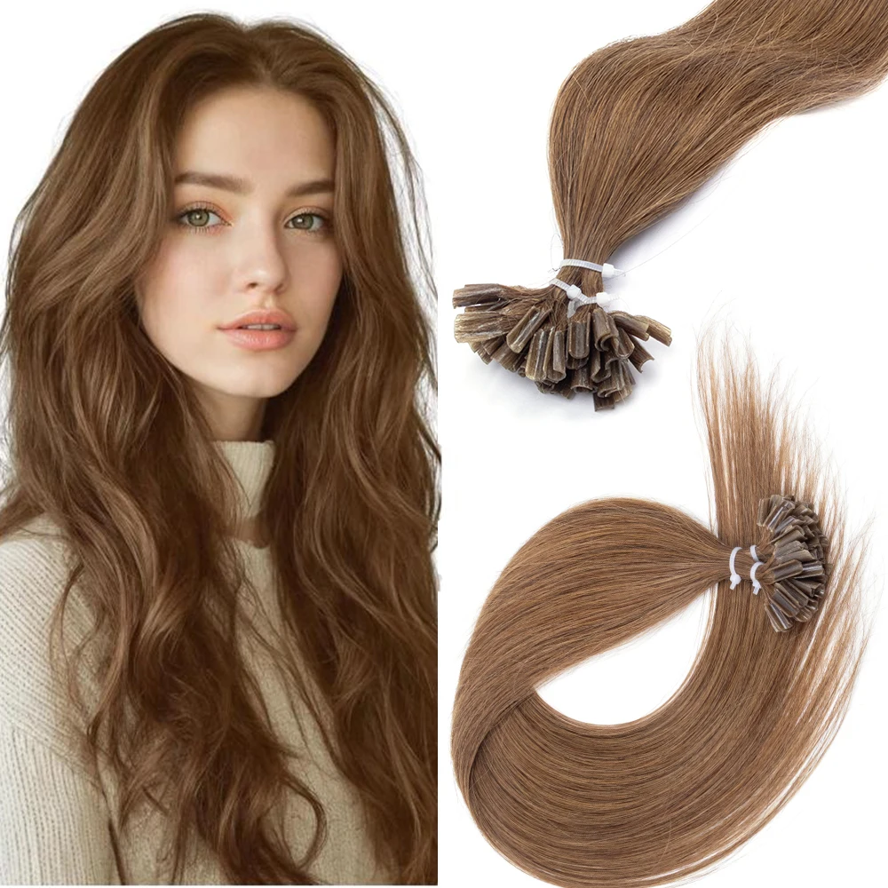 

Наращивание волос U-Tip с кератиновым покрытием, 100% натуральные человеческие волосы для естественного объема, профессиональный набор с системой легкого снятия для женщин