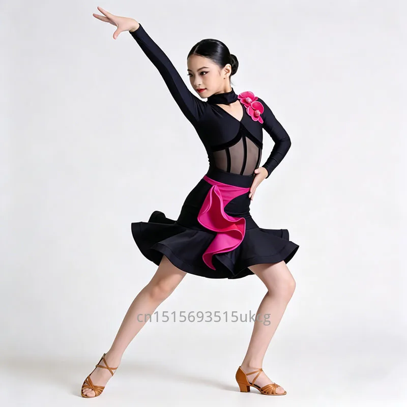 ballroom-latin-dance-long-sleeve-mesh-dress-teen-american-dance-rumba-cha-cha-samba-tango-costumes-competition-practice-wear
