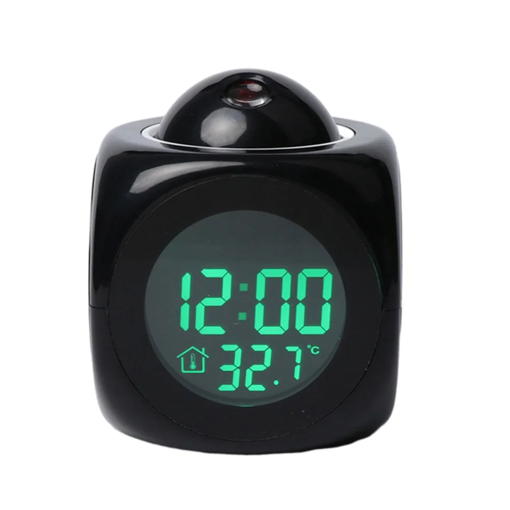 Revolutionize your Morning with our LED Projection Alarm Clock Voice Alerts Temperature Reporting Music Alarms Convenient Usage