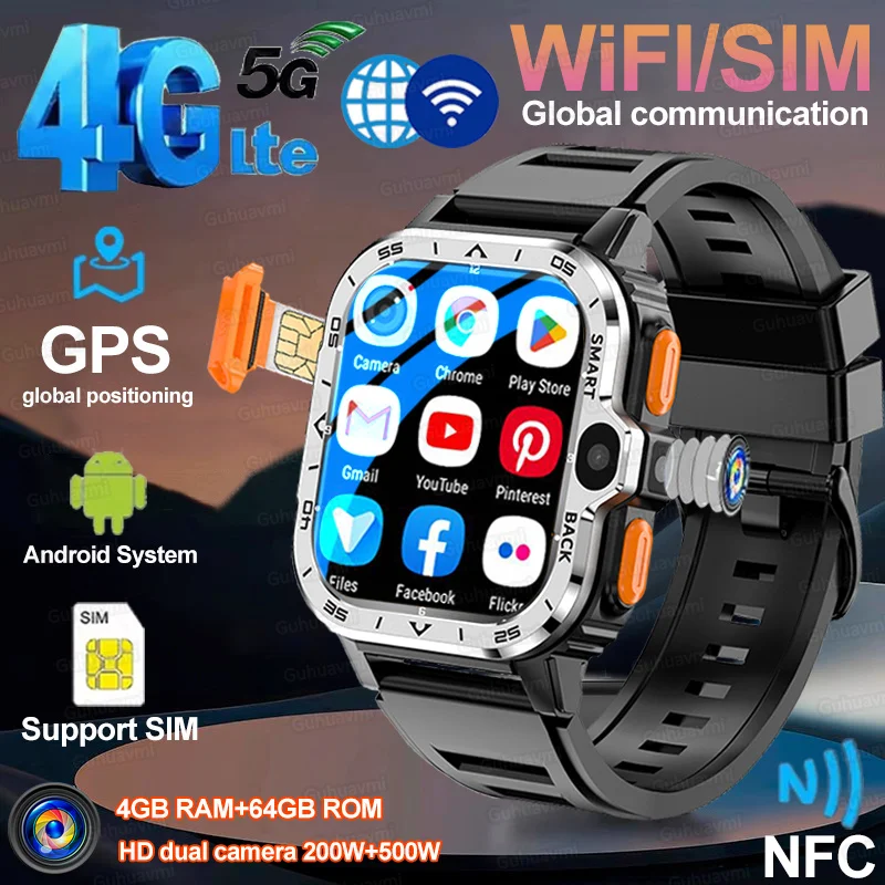 2024 SIM Smart Watch 4G Network GPS Navigation Wifi NFC Dual Camera 64G ROM Storage Video Music Fast Internet Access Smartwatch