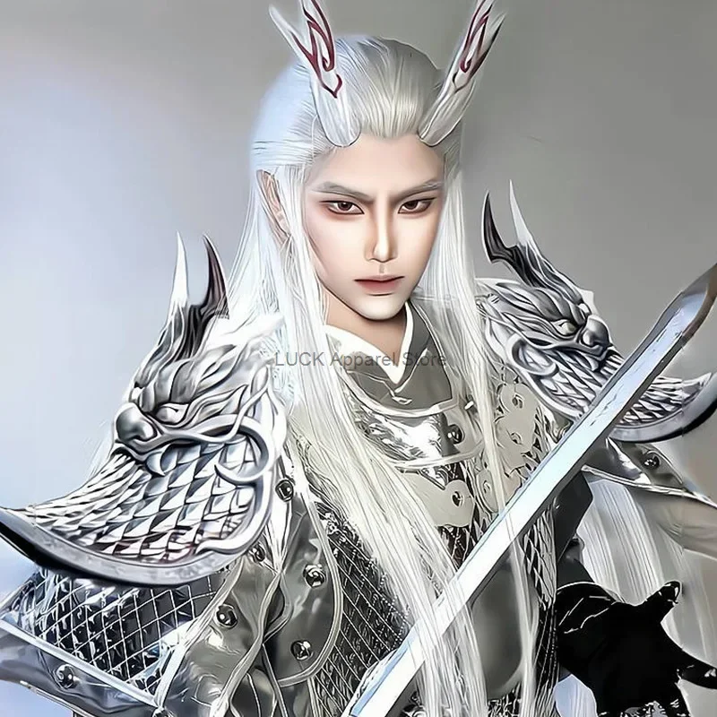 

Ao Guang Cosplay Fake Hair Nezha Demon Child Pure White Long Straight Hair Air Liu Haiguo Style Anime Rough Full Head Cover2025