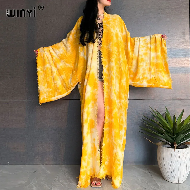 WINYI Europe Beach Cover Ups for Swimwear Women Tie Dye Elegant Kimono Swimsuit Cape Summer Dress 2023 Beachwear Outfits Sales