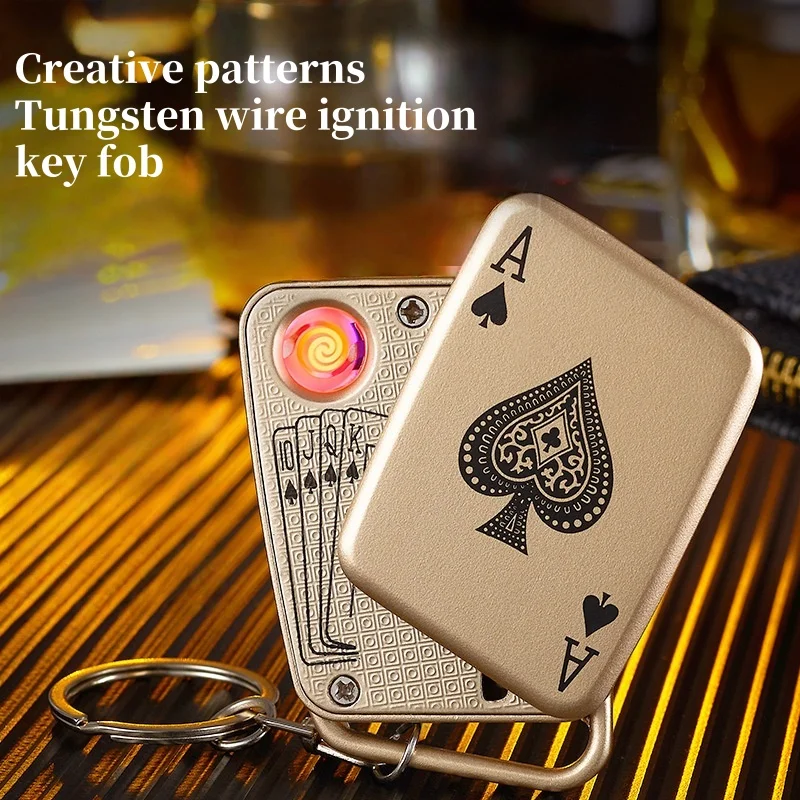 

Креативная зажигалка-брелок — перезаряжаемая от USB, зажигание из вольфрамовой проволоки, дизайн покерной карты, ветрозащитная