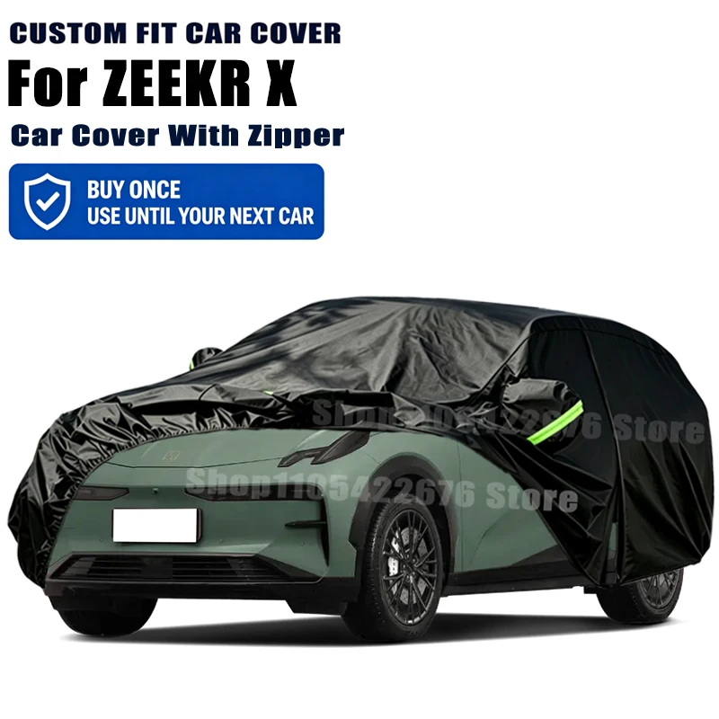 For ZEEKR X Outdoor Full Car Cover With Zipper Snow Cover Sunshade Waterproof Dustproof Exterior Protection