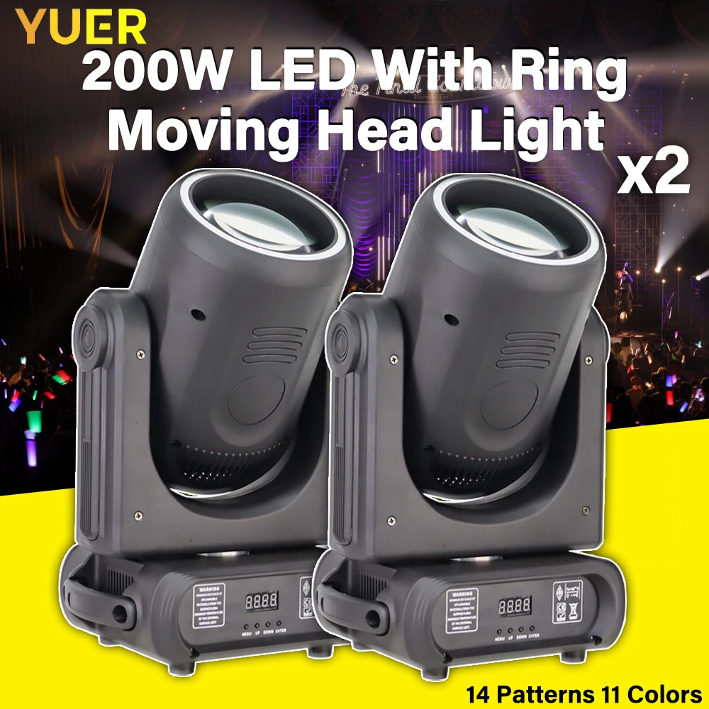 2PCS 200W LED Stage Light 24x SMD 5050 RGB DMX512 360° Rotation 18-Prism 540° Pan 270° Tilt Strobe Effects Concert Club Event