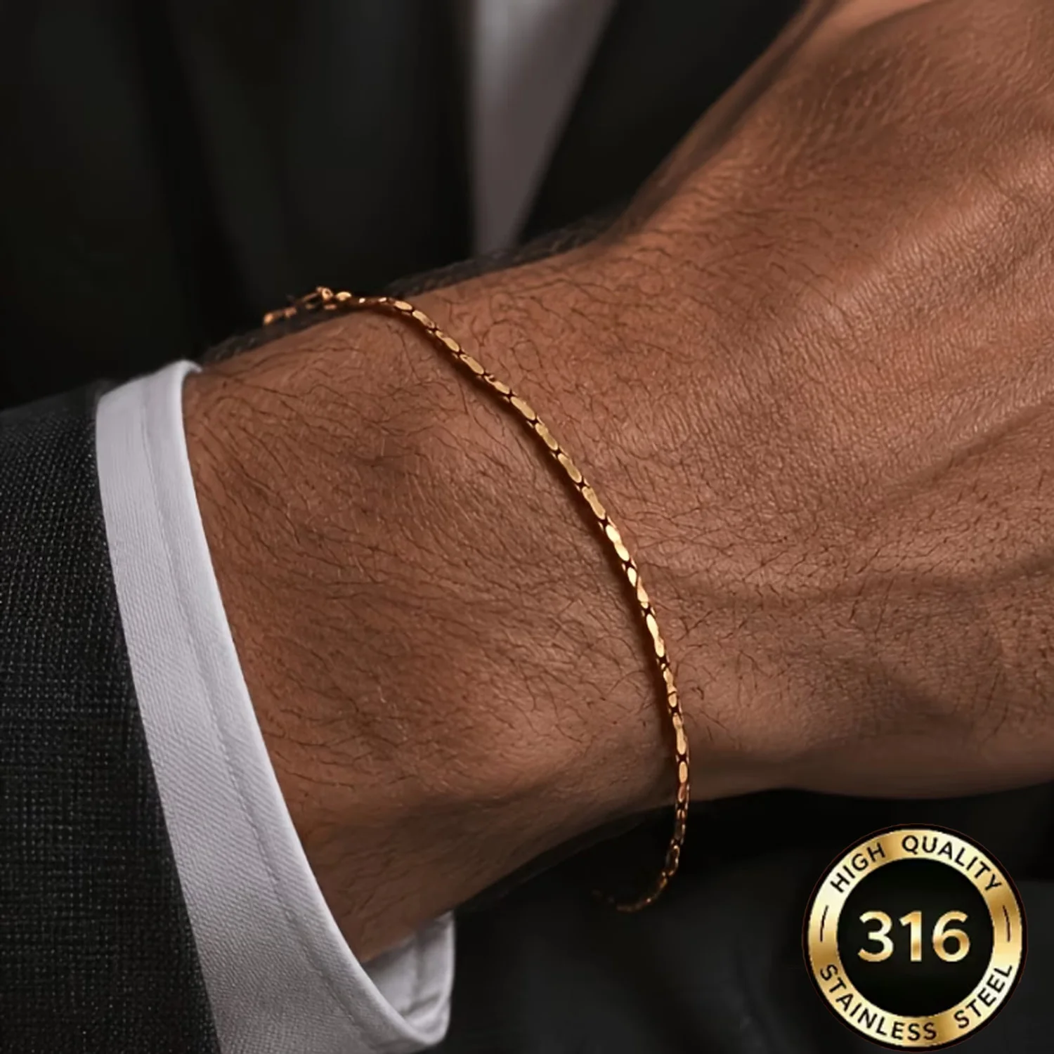1 Piece 316L Stainless Steel Thin Chain Bracelet Simple Stylish Hip-Hop Stacking Accessory for Men And Women Everyday Wear