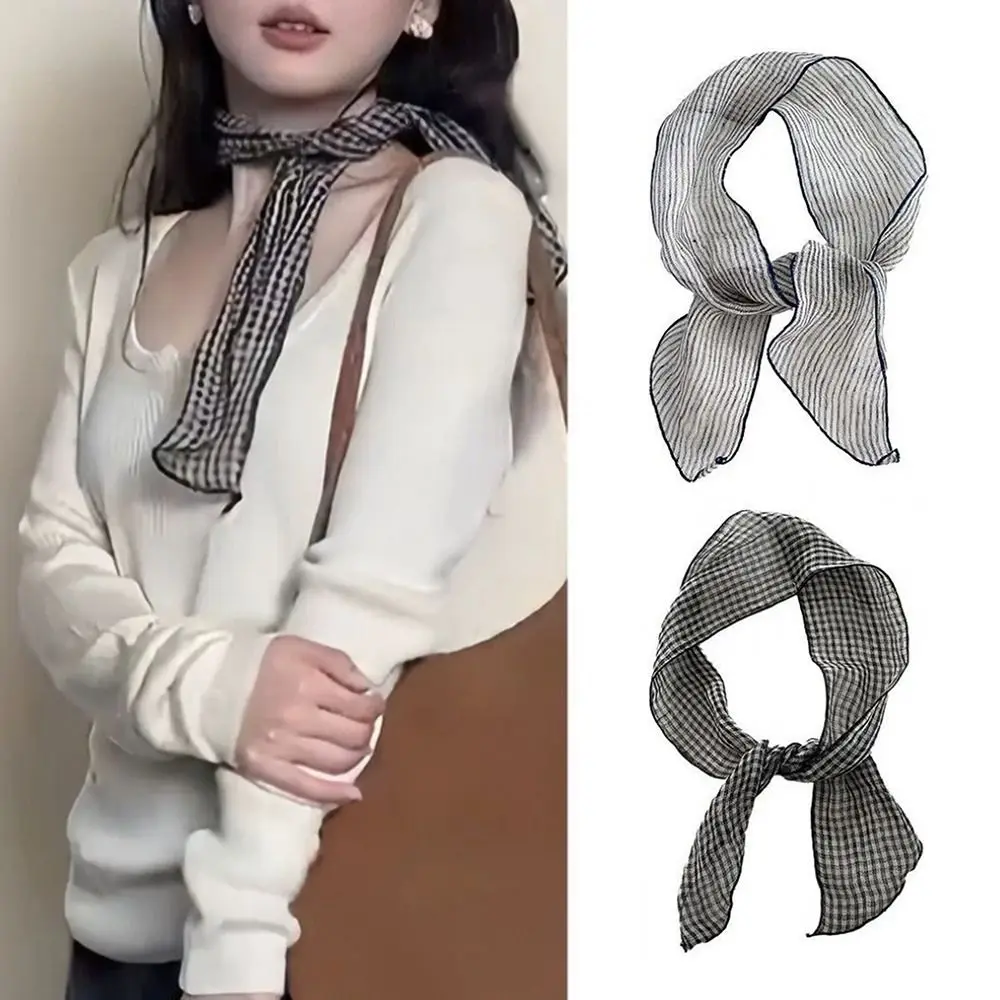 

Fashion Thin Linen Linen Silk Scarf Sunscreen Snap Fastener Summer Neckerchief Thin Bib Neck Cover Spring Autumn