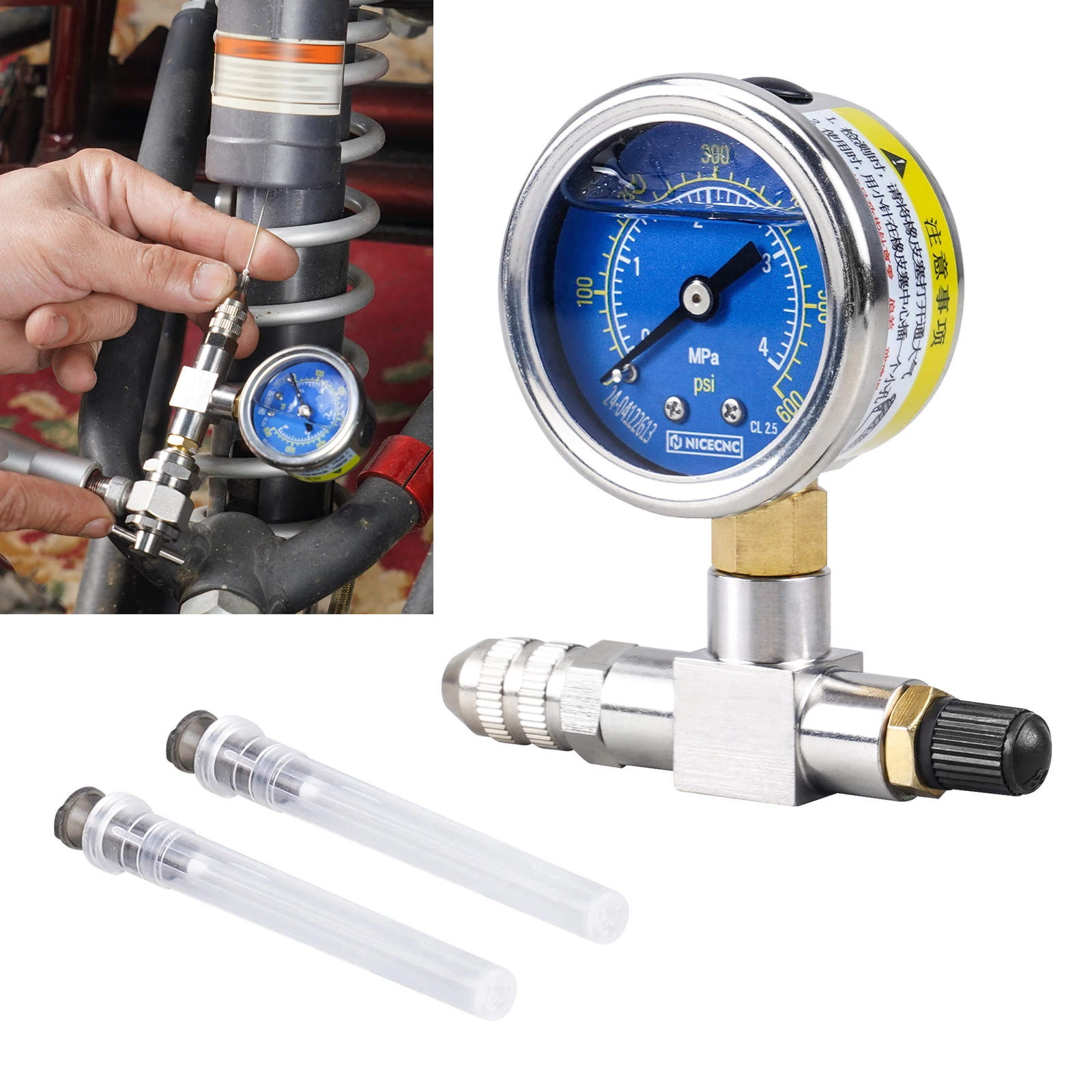 Universal UTV Shock Pressure Gauge Nitrogen Filling Tool for Yamaha YFZ Raptor 700 Polaris RZR CanAm X3 Suzuki Honda Kawasaki