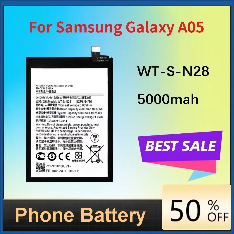 New 5000mAh WT-S-N28 Replacement Battery for Samsung Galaxy A05 SM-A055FSM-A055F/DS SM-A055M/DSSM-A055MMobile Phone Battery