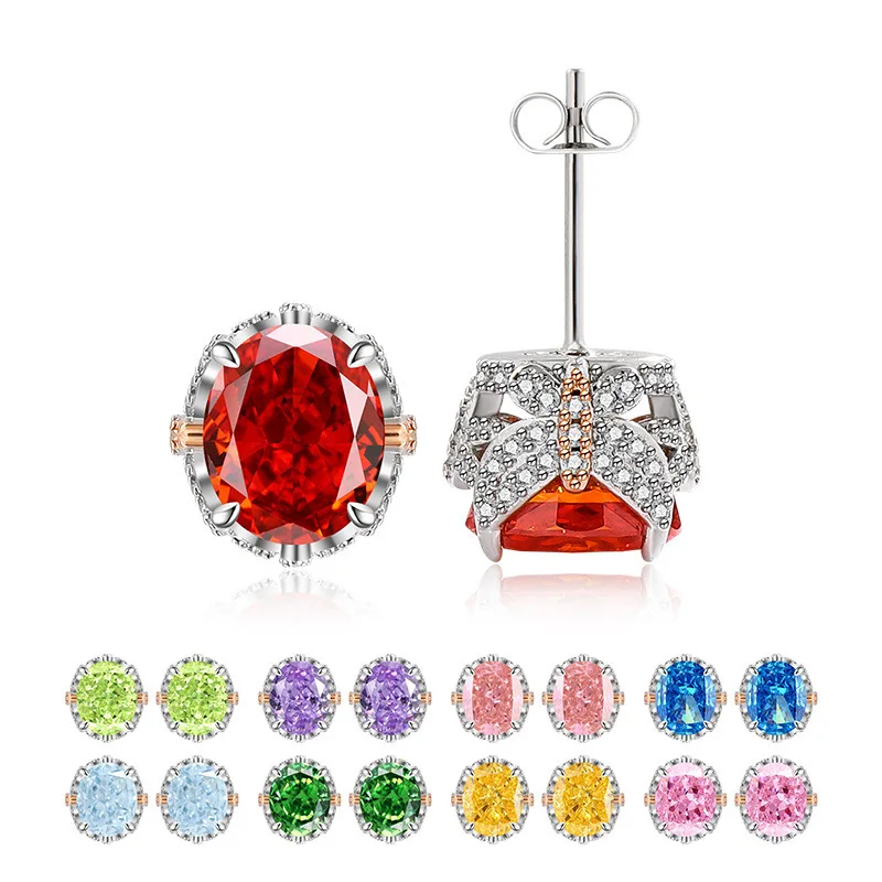 

Стерлингового серебра 925 пробы, ледяной цветок, высокоуглеродистый бриллиант, овальное разделение цветов, модные элегантные универсальные женские серьги-гвоздики