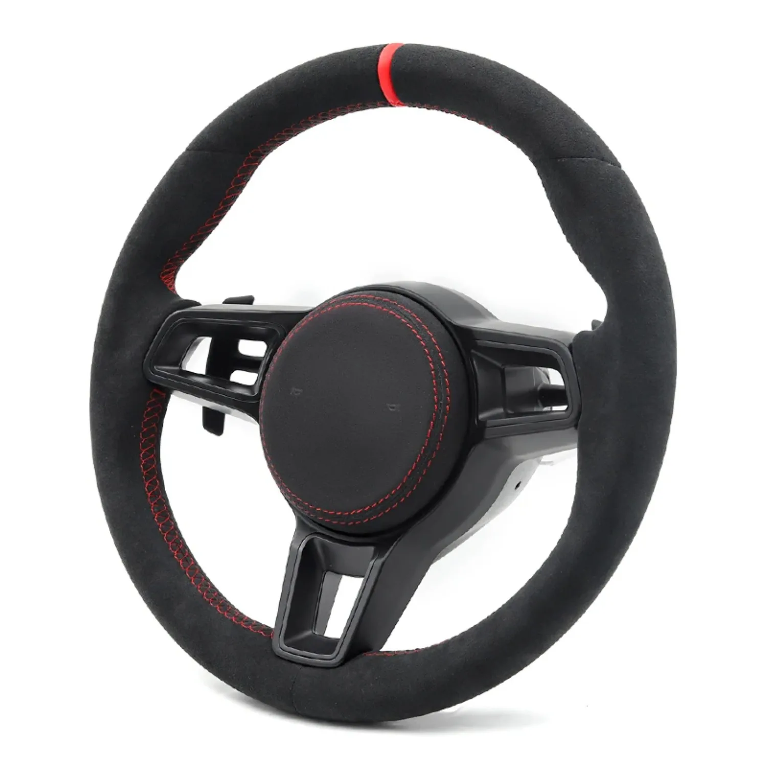 Forged Carbon Fiber Flat Bottom Sport Steering Wheel with Red Stitching, Auto Interior Modified Replacement Parts For Porsche 911 view 2
