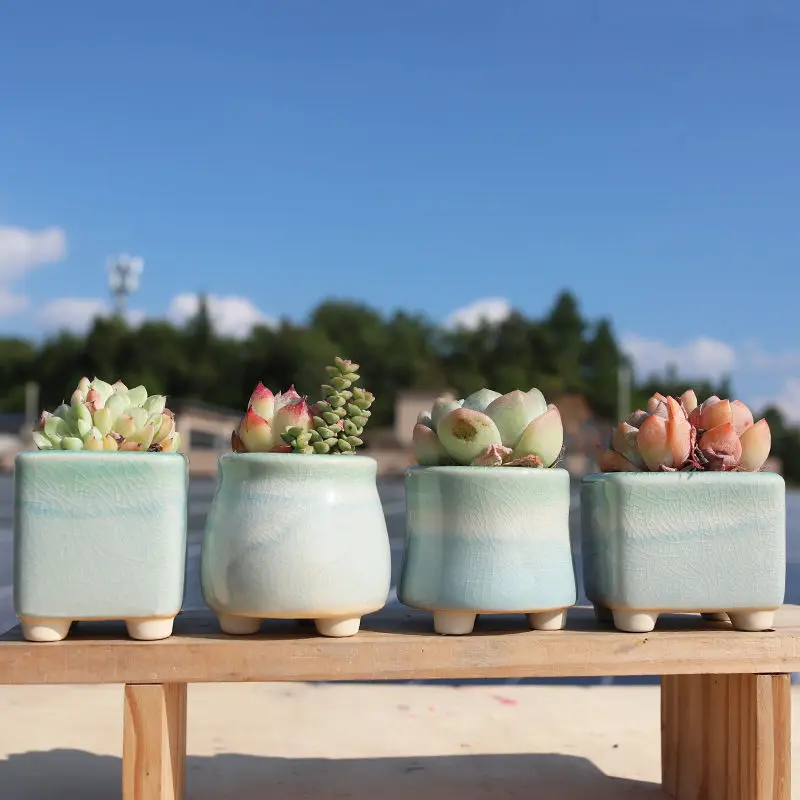 Personalized Ice Cracking Flow Glaze Rainbow Gradient Color Square Thumb Pot,succulent Flower Pot Cute Simple Desktop Creativity
