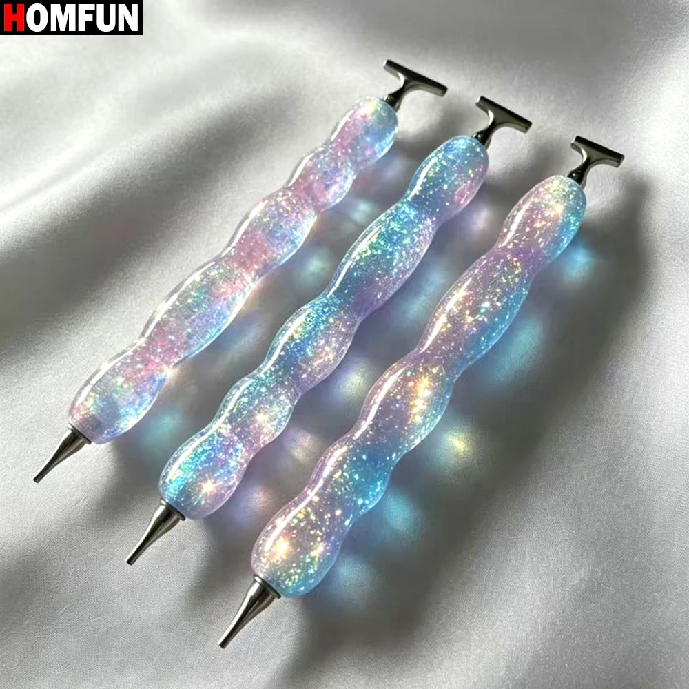 HOMFUN Pink Blue Shiny Diamond Painting Pen，Diamond Embroidery Threaded Dot Drill Pen Tool，Metal Screw Thread Tips Accessories