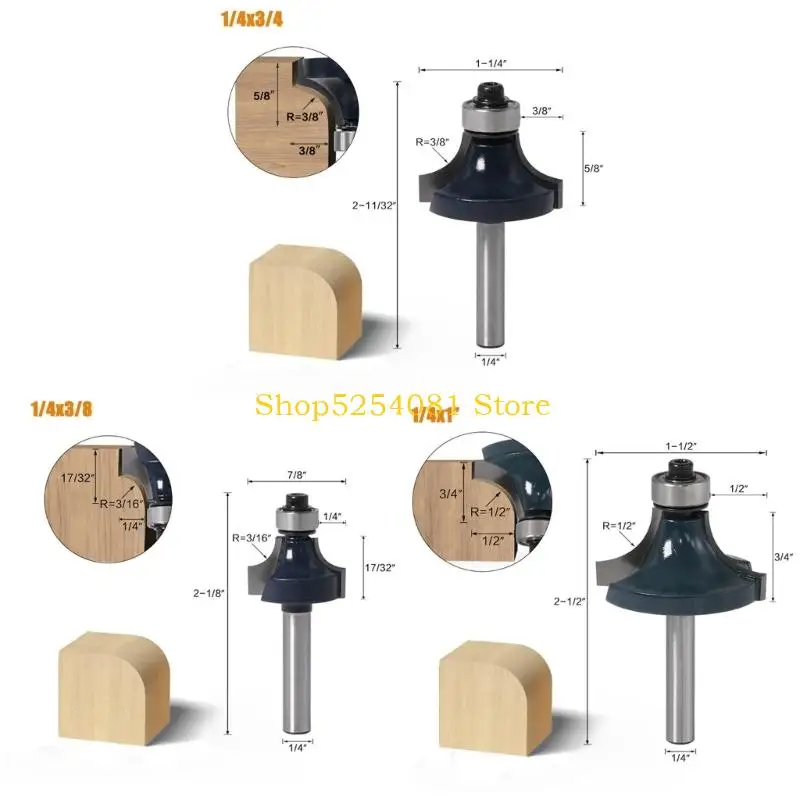 أداة قطع نصف القطر الصناعية AXYC 3/8 3/4 1 بوصة لقمة توجيه مستديرة 1/4 بوصة Shnak لآلات التوجيه #6