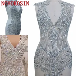 13 Deep V Neck Hard Beading Tulle Accessories Lace Short Dress Fabric Luxury Handmade SHinny Rhinestone Hot Diamond Material