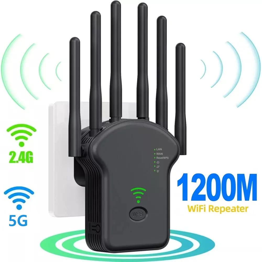 WLAN-Repeater 1200Mb/s Dual-Band Drahtloser Verstärker 2,4G 5GHz Netzwerk Langstrecken-Signalverstärker 360° °   Vollständige Abdeckung für den drahtlosen Router im Home Office