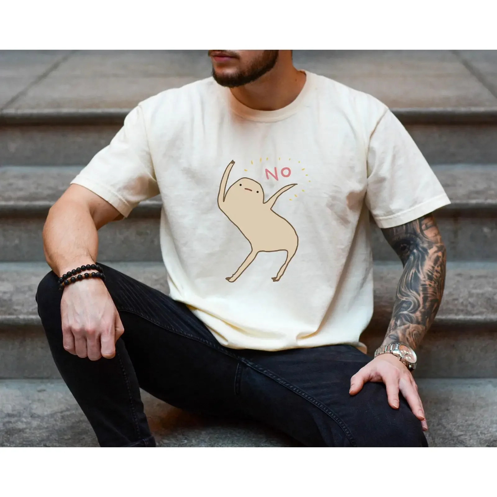 Funny Honest Blob 'NO' T Shirt Cute Nope Illustrated Character Kawaii Introvert Humor Casual vintage Washed designer clothes