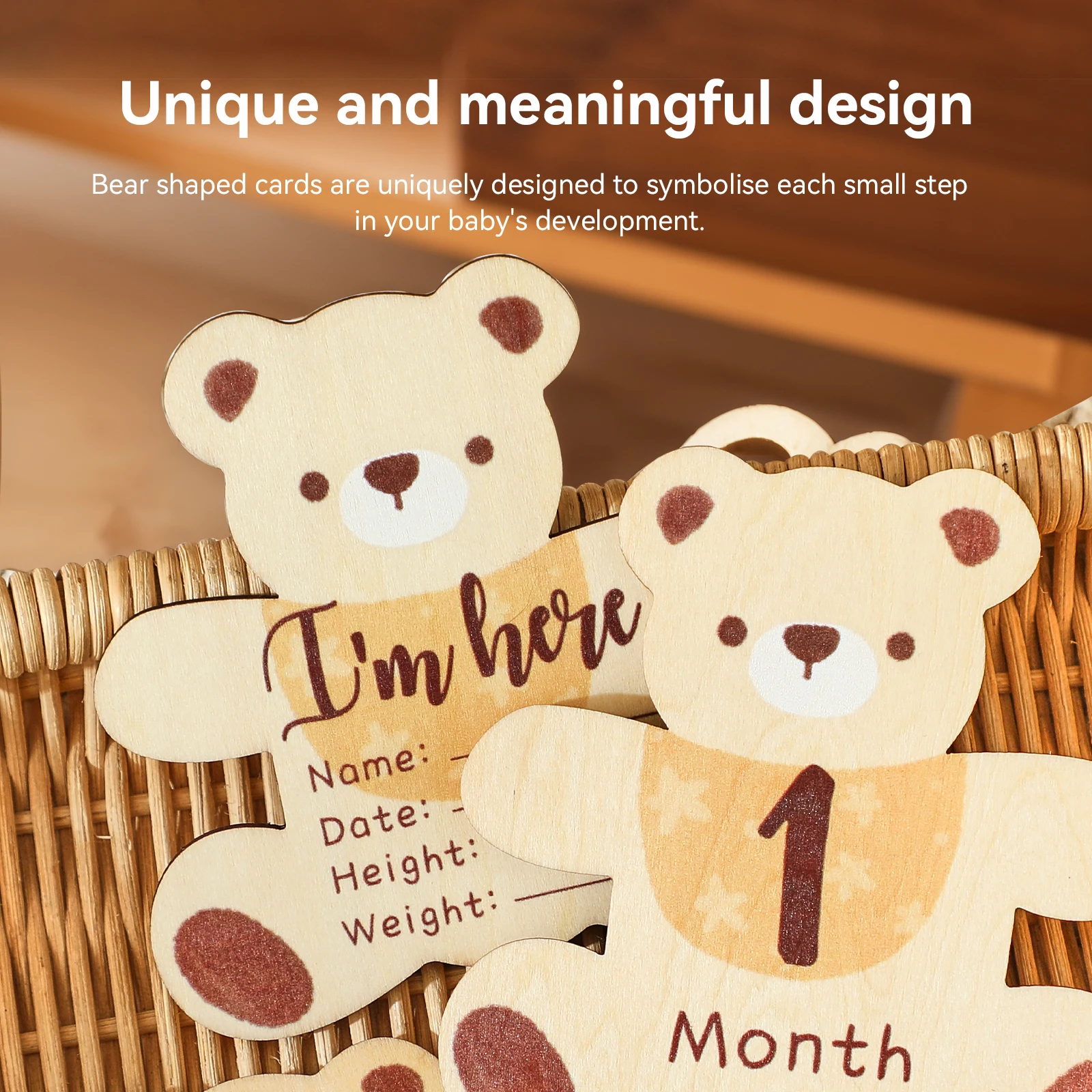 Baby Wooden Monthly Memorial Milestone Cards Bear Shape Monthly Newborn Engraved Age Photography Accessories Baby Birthing Gift