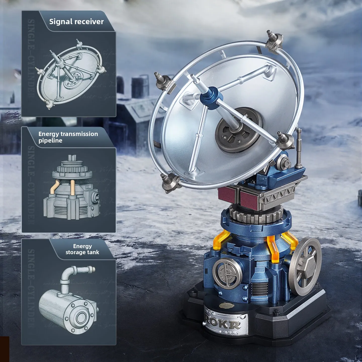 Industrial Radar Station Model Kit, Mechanical Building Puzzle with Six-Way Connectors, Expandable Building Set for DIY Assembly