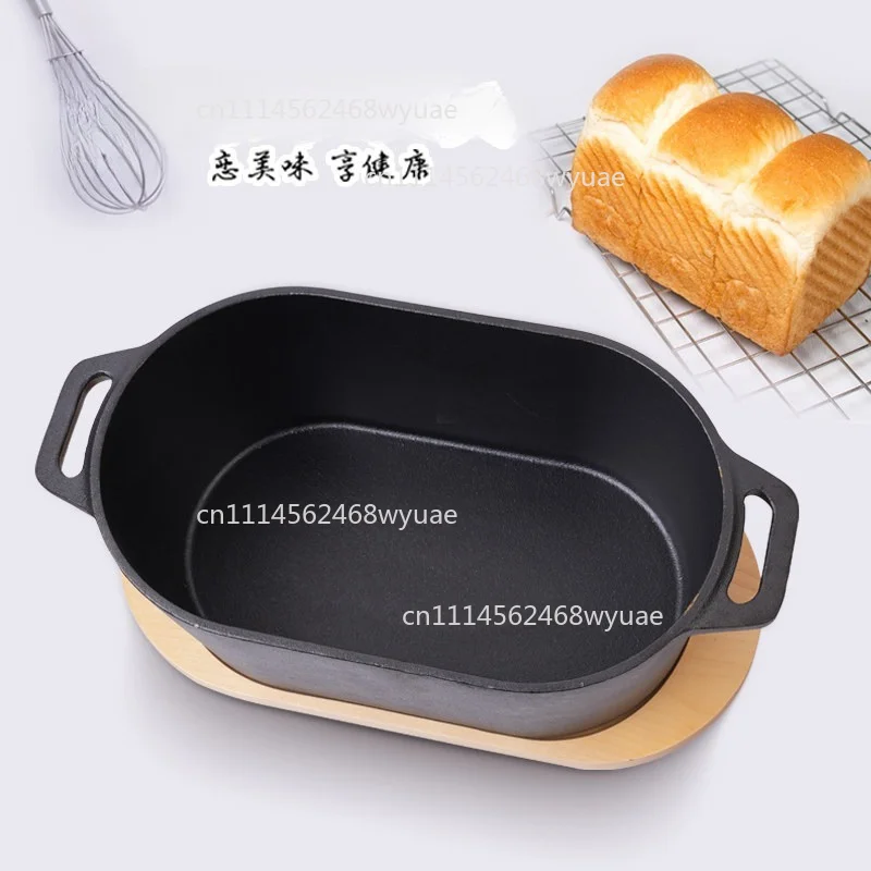 Wholesale Oven Safe 2 in 1 Bread Toast Baking Mould Uncoated Cast Iron Pot Cookware Rectangular Dutch Oven Pots