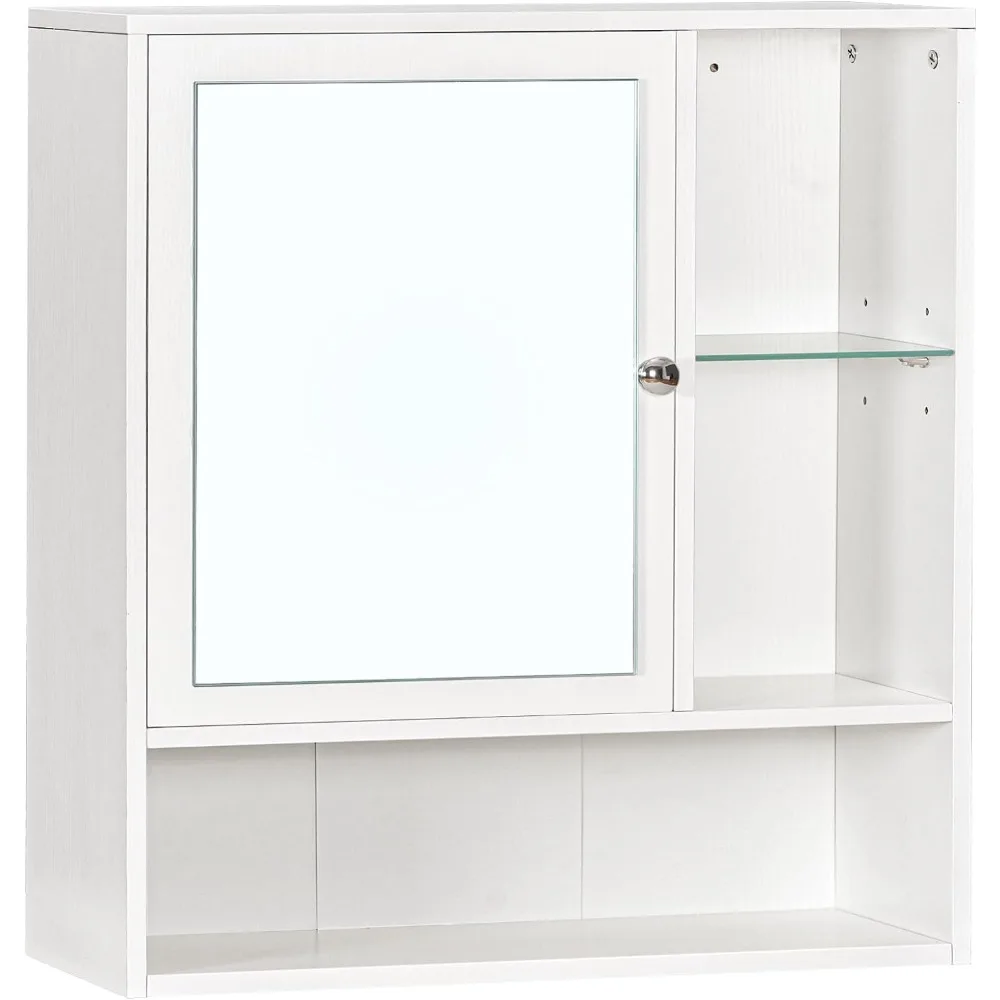 

Medicine Cabinet with Mirror, Bathroom Wall Mounted Cabinet with Hidden Space and 2 Adjustable Shelves, Single Mirrored Door