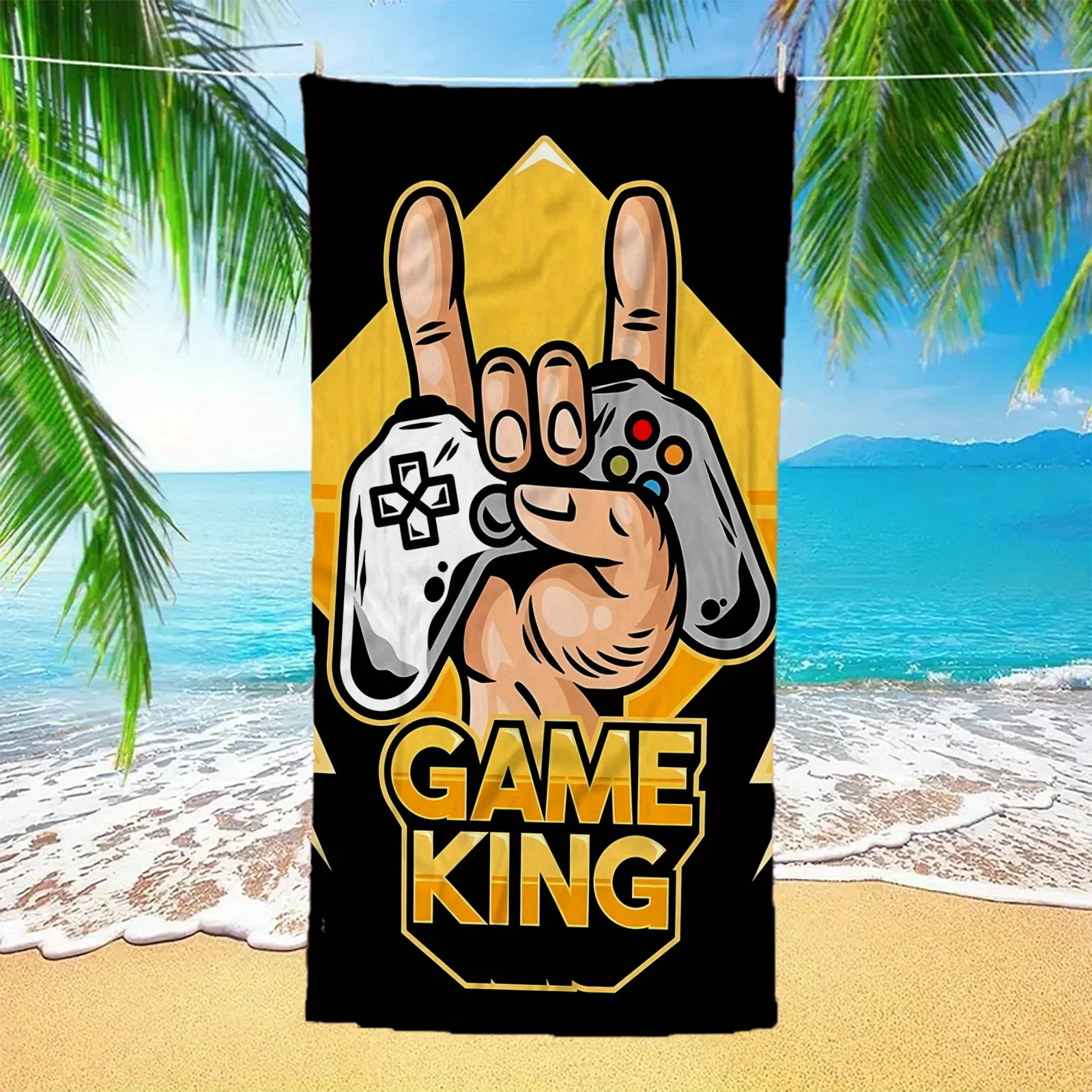 ビーチゲームプリントタオル、旅行、プール、休暇、ビーチに最適な柔らかいタオル。