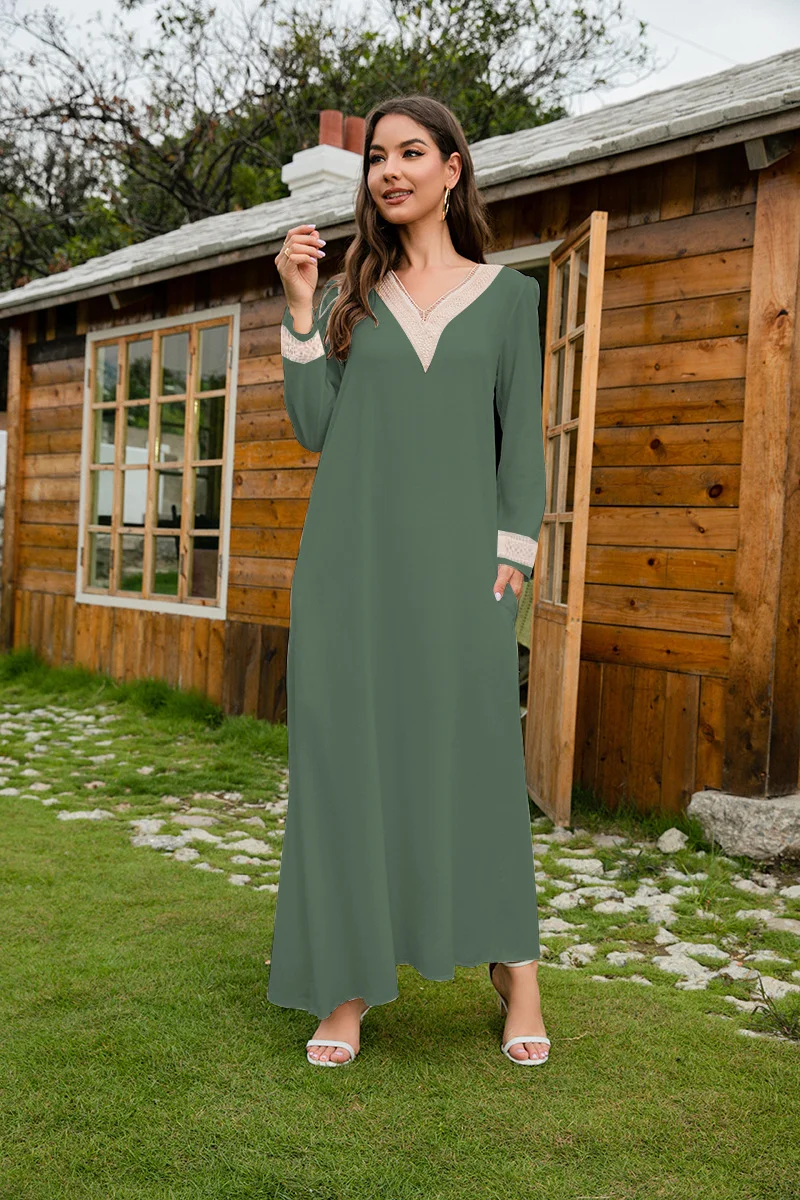 Women\'s Dress Elegant Fashion Casual Loose V-neck Solid Cotton Long Sleeve Dress Autumn New Party Holiday Unique Vintage Dress