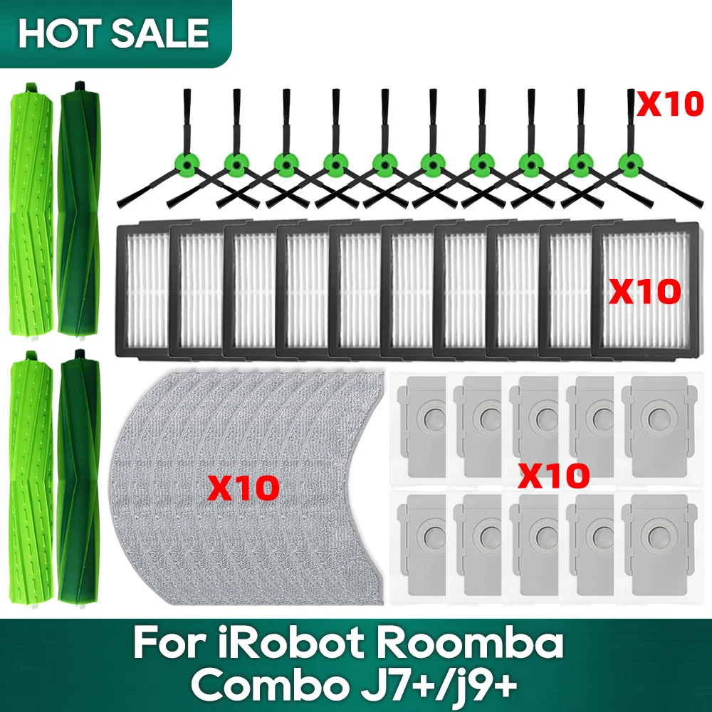 Convient pour irobot roomba combo j7 plus, j9 plus, 10 max robot aspirateur accessoires filtre sac à poussière rouleau brosse latérale hepa