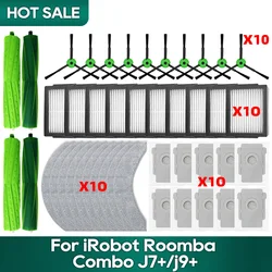 Robô Vácuo Acessórios Saco De Pó, Rolo, Escova Lateral, Filtro Hepa, Mop Panos De Pano, Fit para iRobot, Roomba Combo, J7+, J9+, 10 Max