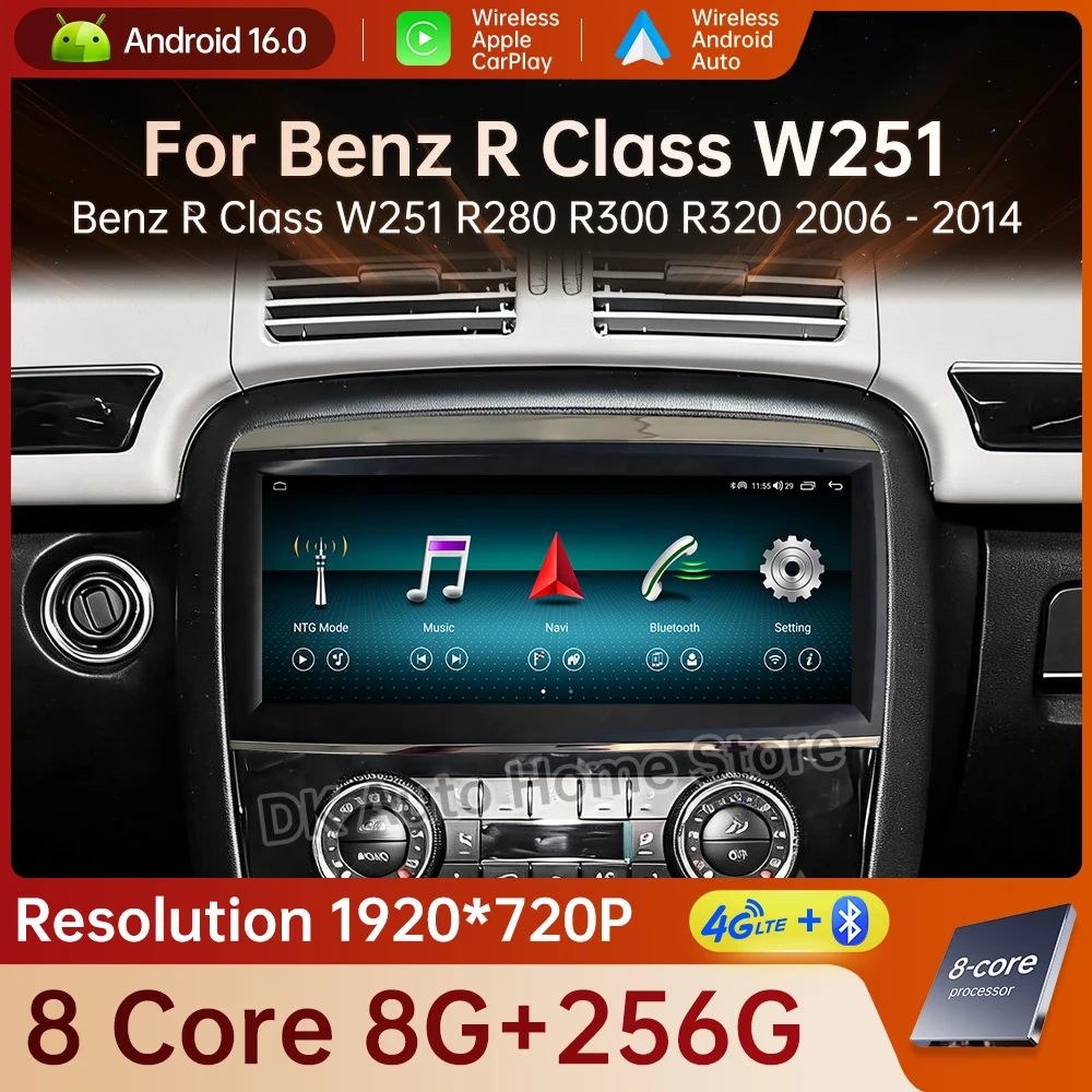 Android 16 For Mercedes Benz R Class W251 R280 R300 R320 2006 - 2014 Car GPS Navi Multimedia Player Wireless Auto Car Radio BT
