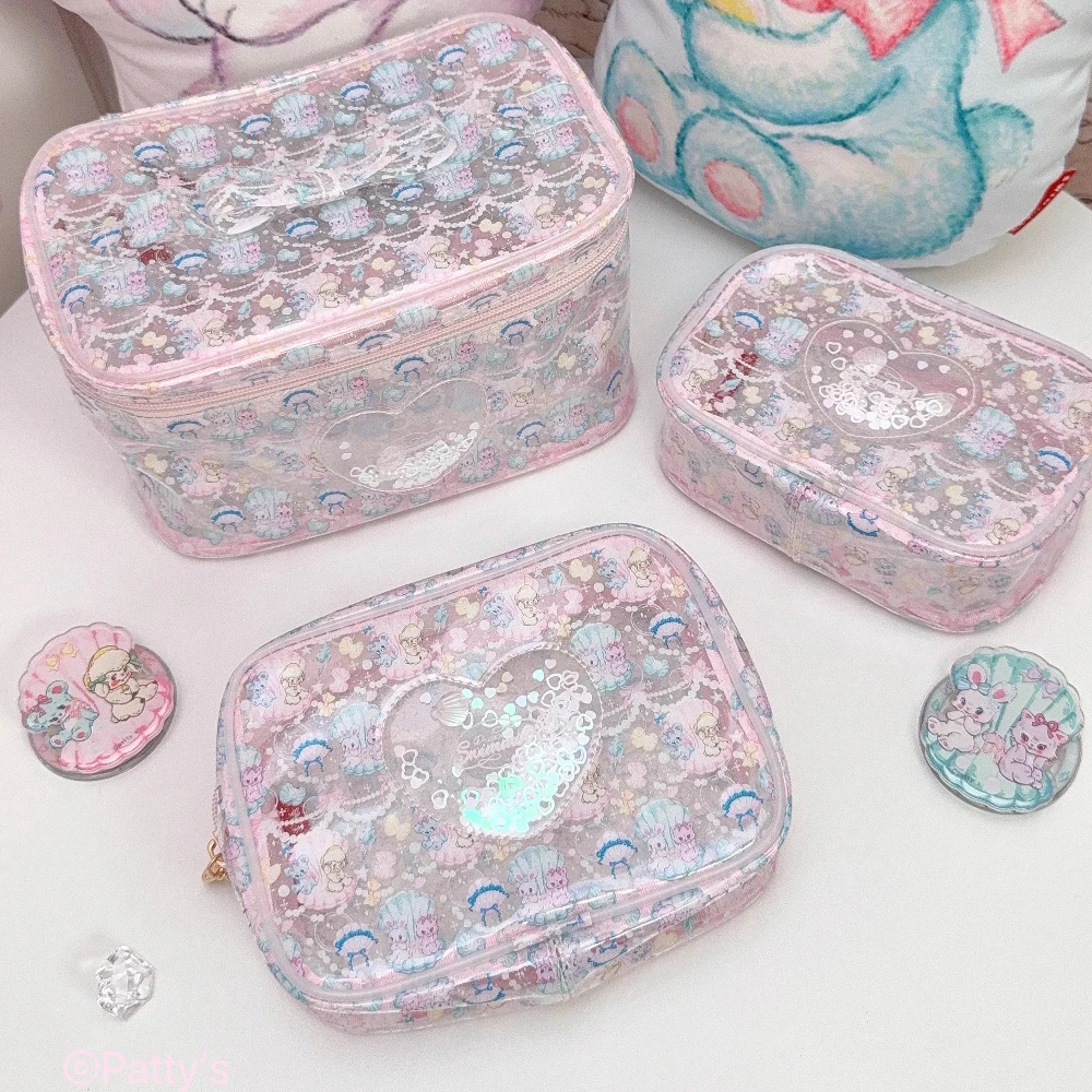 Cartoon Anime Sweet Cosmetic Bag Cute Transparent Pvc Glitter Storage Bag Swimming Waterproof Hand Bags for Women